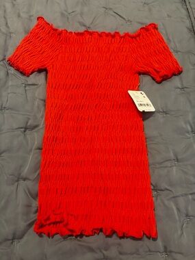 Red Smocked Off-Shoulder Women’s Top
